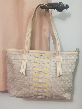 NEW Woven Leather Tote Bag in Light Beige - Designer Style